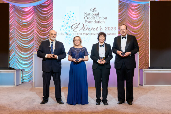 The winners of the 2023 Herb Wegner Memorial Awards (L-R: Brian Branch, Winona Nava, Linda Bodie, Bill Cheney)