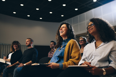 Attendees at an in-person conference