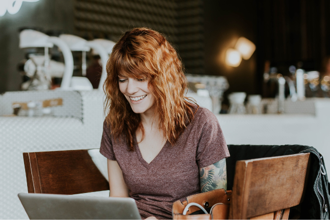 A woman using a computer