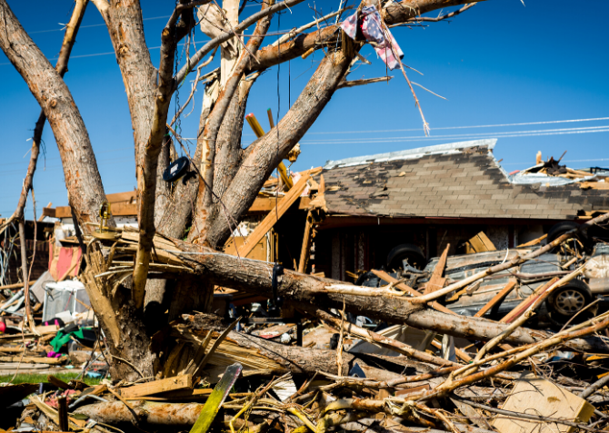 Storm aftermath of destroyed home