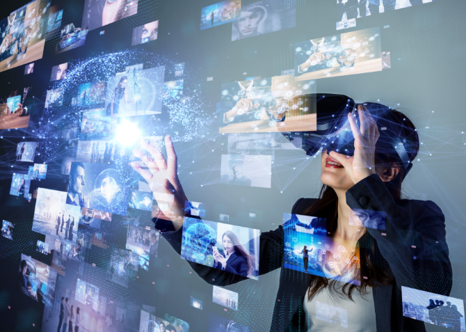 Woman experiencing virtual reality