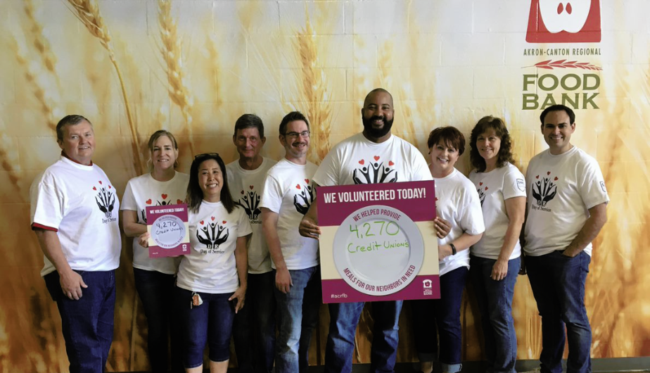 Group volunteering at food bank