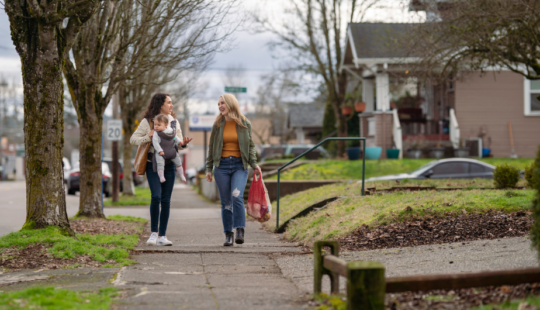 Two women walking