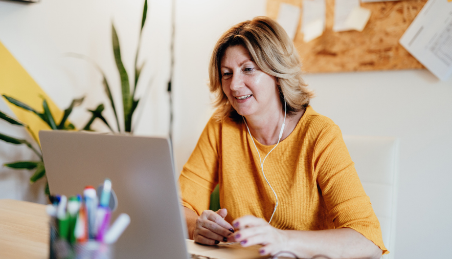 A woman at a laptop