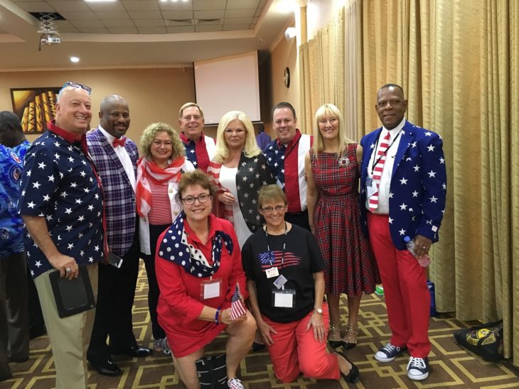 group of people with american flag attire